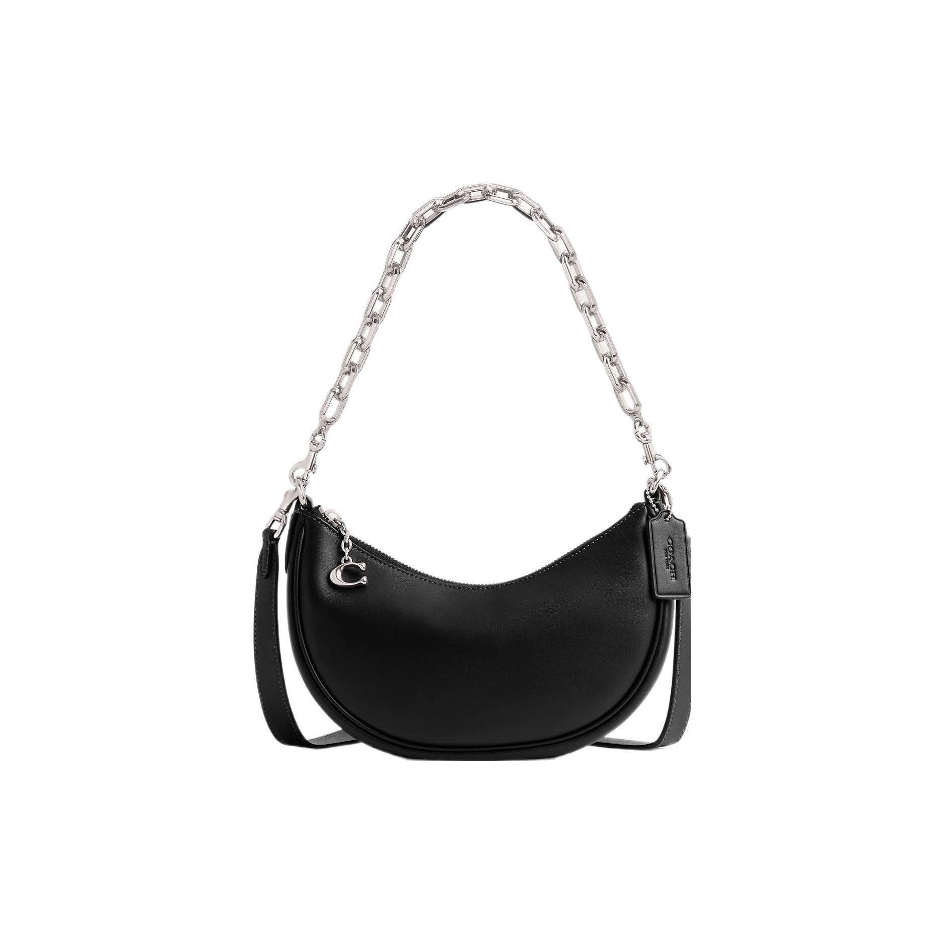 

Coach Mira 24 Solid Color Logo Pendant Zipper Closure Glove Tanned Leather Half Moon Handheld Crossbody Shoulder Bag Medium Women handbags CM583-LHBLK Basic Set (Bag+Dust Bag)