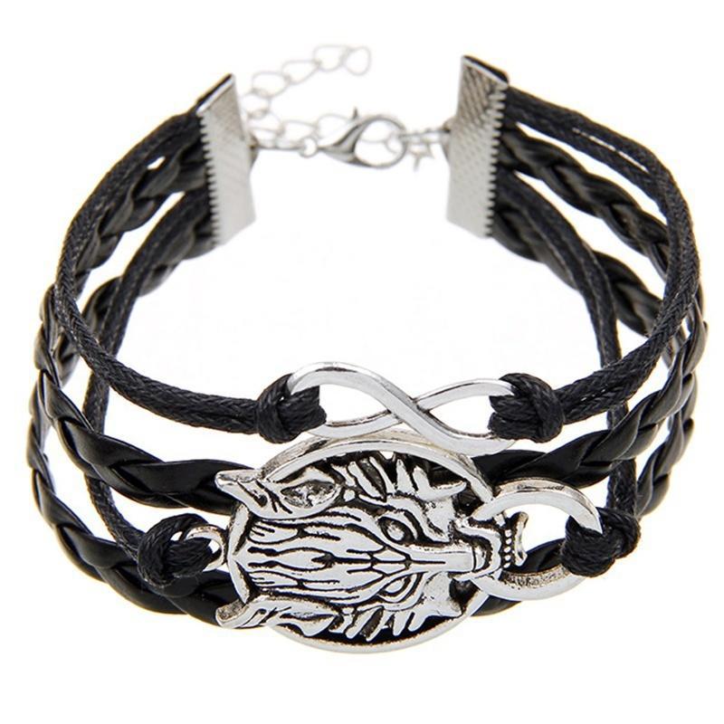 Unisexe hommes femmes mode fait à la main tête de loup réglable multicouche tissé Bracelet cadeau