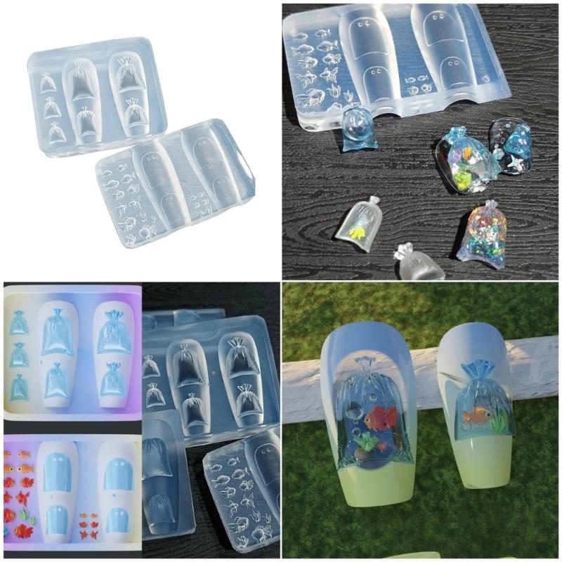 Nail Art Moulds Silicone Template Nail Designing Tool Goldfish Series Silicone Handmade Molds for Manicure Creation