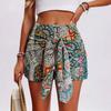Printed High-waisted Short Pants with Bohemian Style Front Tie Shorts