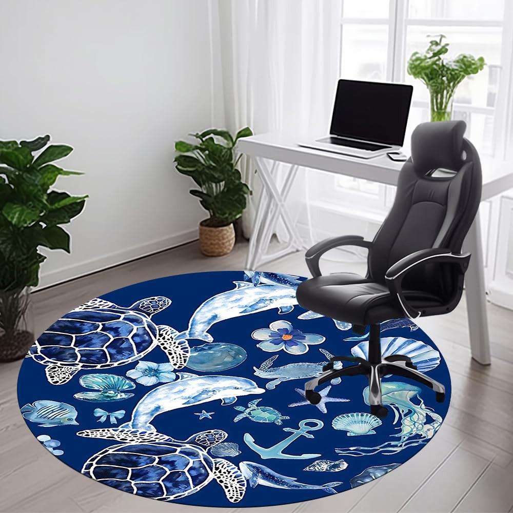 1PC Ocean Life Office Round Area Rug, Mat Suitable For Office, Under Office Chairs Bedroom Living Room Home Decor, Room Deco