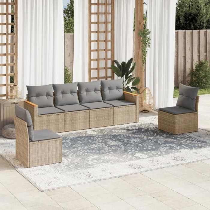 VidaXL Garden Lounge Set with Cushions 6 Pcs, Patio Sofas, Patio Furniture Set, Outdoor Furniture, Beige 3258265
