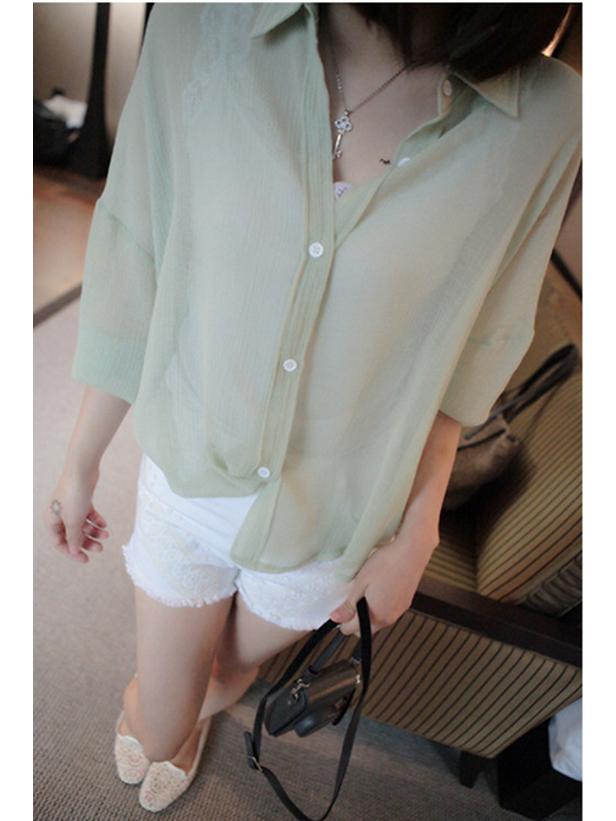 Dámská nadměrná velikost Korejský styl Šifonová košile na ochranu před sluncem - Brzké jaro/Léto Volné oblečení do klimatizace