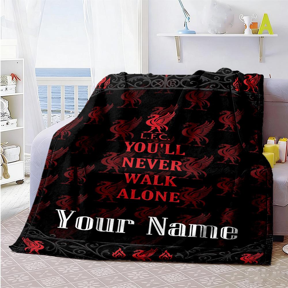 Liverpool Fc Personalized Text Blanket Cozy Personalized Blanket Soft Cozy Throw For Bed Bedding Livingroom Office Four Seasons Universal