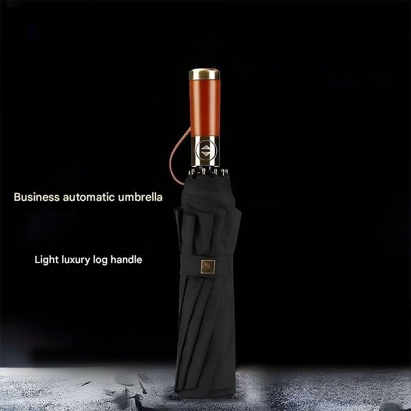High-end Solid Wood Short Handle Umbrella Fully Automatic Reinforced Windproof Rainproof Enlarge Business Advertising Umbrella