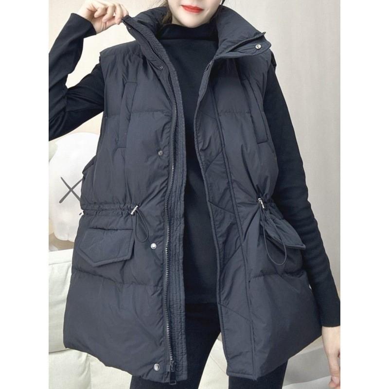 Spring Autumn and Winter Women Plus Size Light Waistcoat Outerwear Thin Warm Medium Length Lapel Loose Vest Cardigan Sleeveless Outerwear