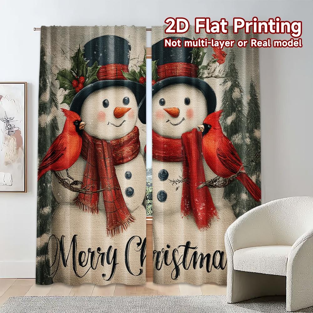 Set Of 2 Flat Printing Jit Curtains Without Rod Festive Snowmen Chic Yarn Versatile All Contemporary Made Polyester