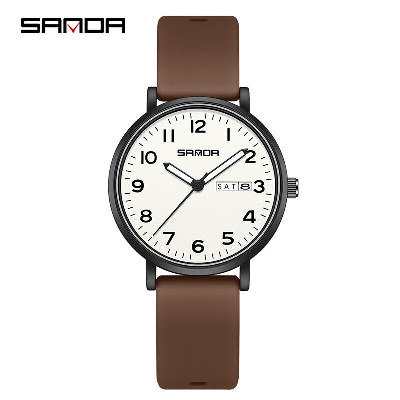 Sanda Quarzuhr Wasserdicht Leise Doppelkalender Unisex Uhr für Prüfung und Studium