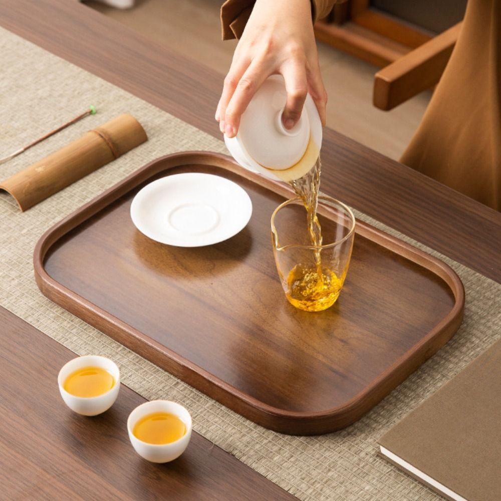 Walnut Wood Color Serving Tray Retro Style Fruit Plate Smooth Edge Tea Tray  Home