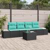 Sofa Set with Cushions 5 pcs Black Poly Rattan