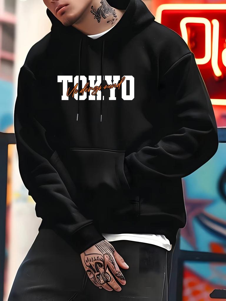 2025 Men's Hoodie a Fashionable Black Pullover Loose and Fitted Long-sleeved Casual Streetwear