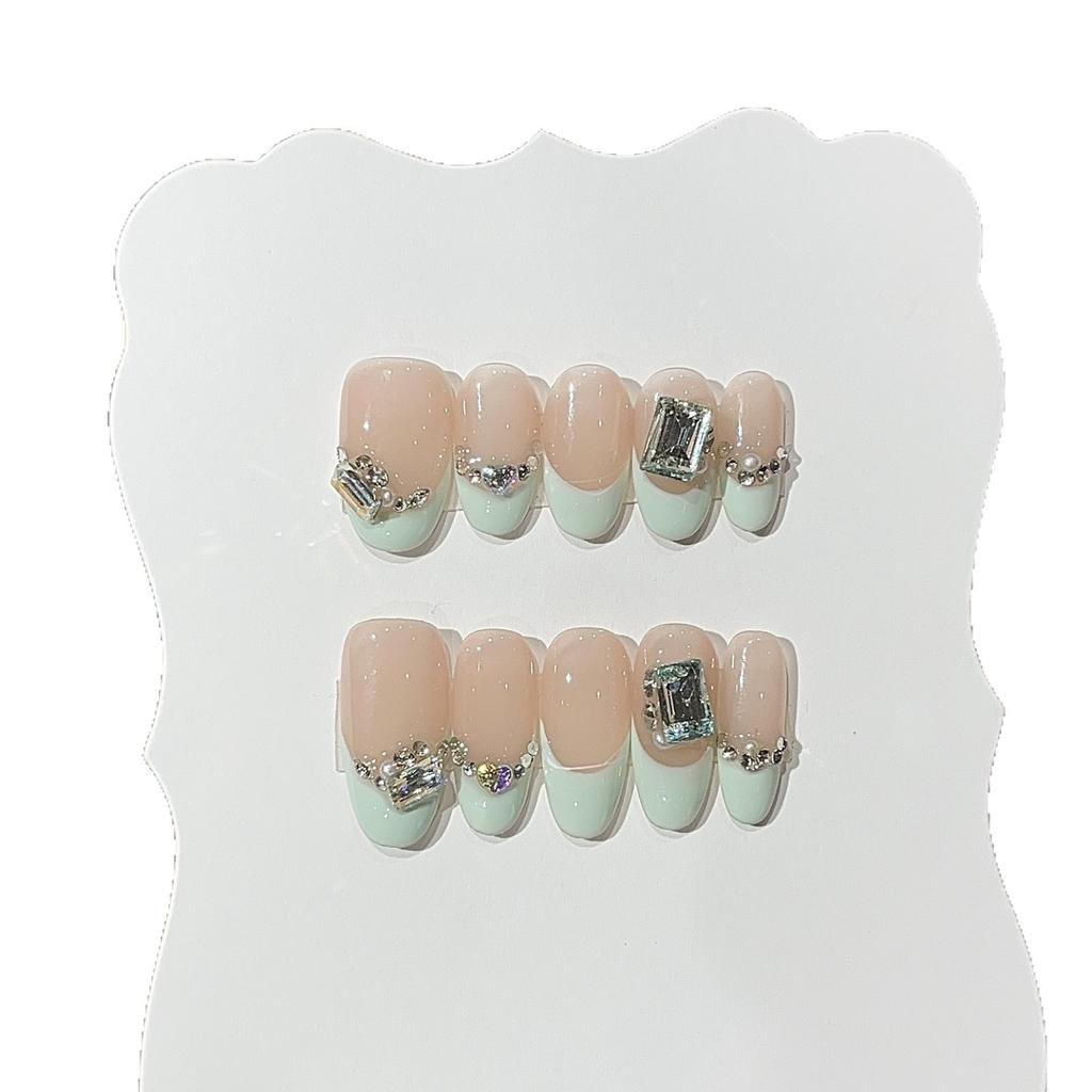 Mint Crystal Ins Summer Fresh Hand-painted Mint Green French Diamonds To Show White Wear Armor