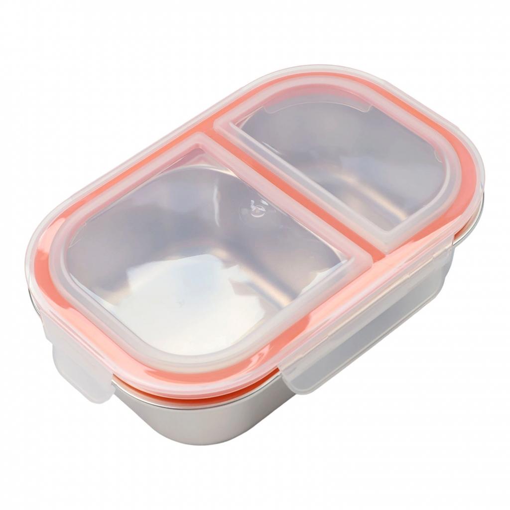 Small Stainless Steel Snack Container with Leak Proof Lid 2 Compartments