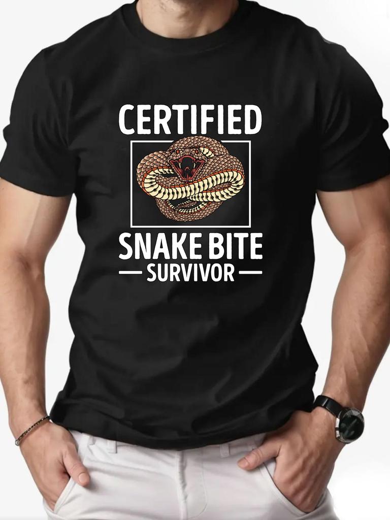 Men's T-Shirt 100% Cotton Cartoon Animal Snake Print Summer Oversized Round Neck Breathable Casual Short Sleeve Fashion T Shirt