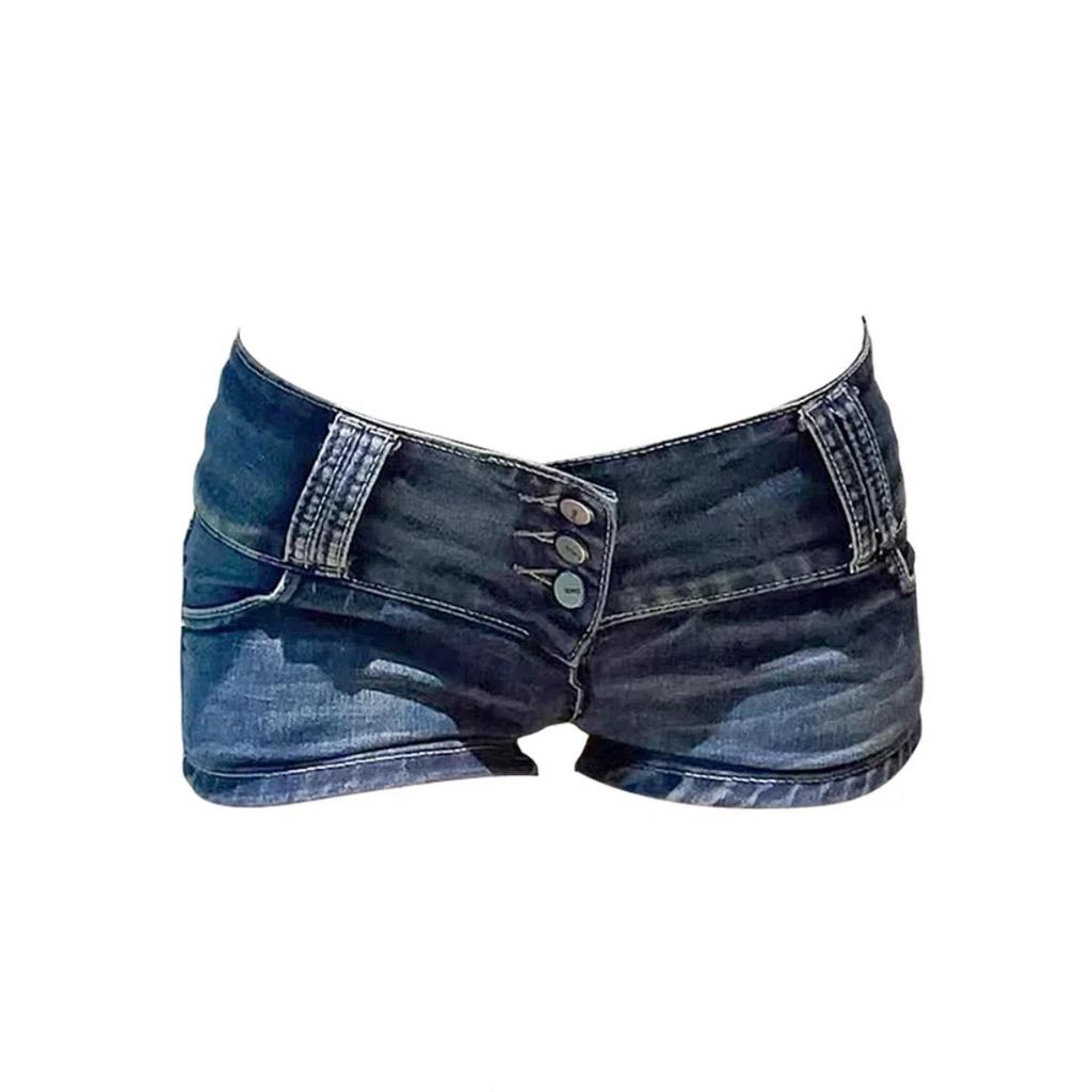 Y2k Streetwear Harajuku E-girl Lato Kobiety 2000s Grunge Kpop Japoński Gyaru Niskie Szorty Jeansowe Slim Denim Gorące Spodnie Trashy