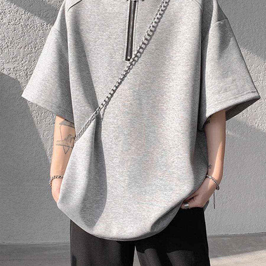 

2025 Summer American High Street Half-Zip Short-Sleeve Pique T-Shirt – Stylish & Versatile Casual Top XL чорний