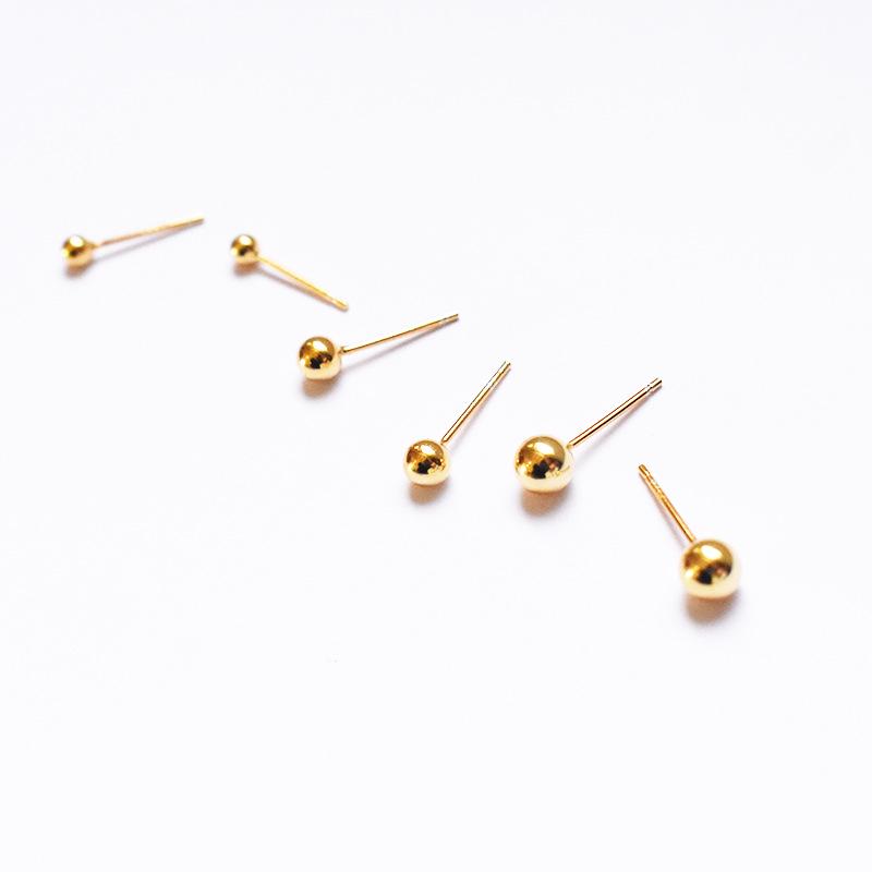 24K Gold-Plated Sterling Silver Round Bead Stud Earrings for Women