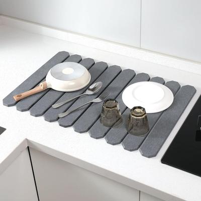 Stone Drying Mat Foldable Stone Dish Drying Mat Nonslip Stone Drying Pad Reusable Dish Drainer Mat Stone Kitchen Drying Mat
