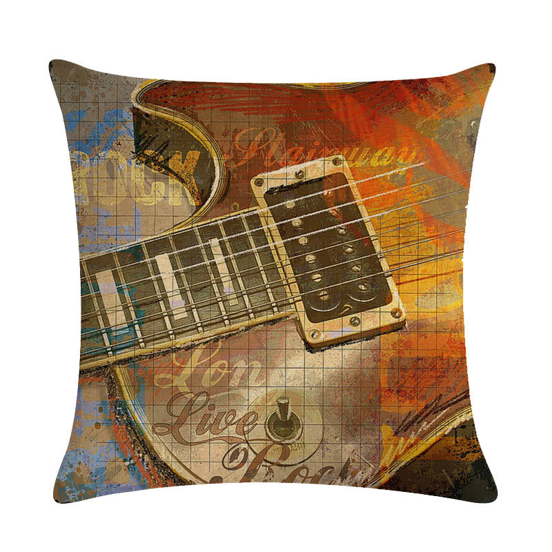 Oil Painting Moive Guitar Cushion Covers Art 45x45cm Cotton Linen Pillow Cover for Sofa Square Decorate Throw Pillow Cover
