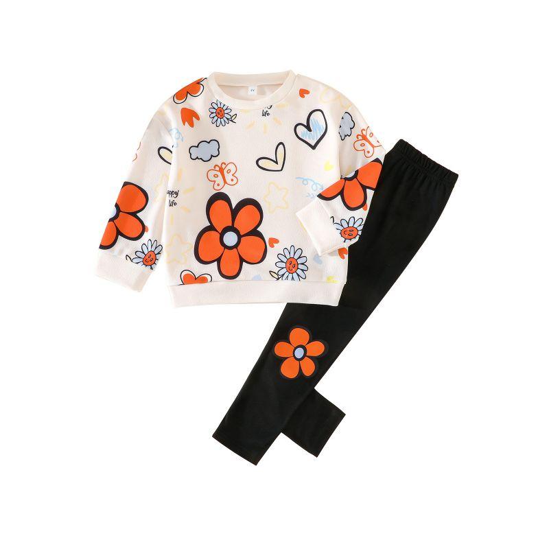 4-8 Years Kids Girls Petal Pattern Sweatshirt and Pants
