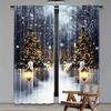 Christmas Snow Scene Printed Pole Bag Curtains Bedroom Living Room Decoration Home Curtain Set Of 2 Made Polyester Washable Ready