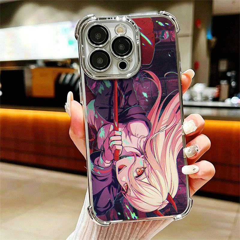 Anime Character Power CSM Soft Phone Case For iPhone 15 16 17 Air 14 Pro Max 16E Plus 13 12 Mini Plating Anti-Fall Fundas