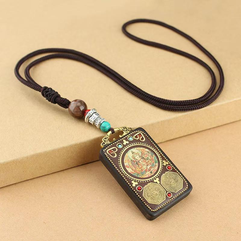 Kuaishou Ethnic Style High Mountain Thangka Pendant Wooden Bead Necklace Sweater Accessory