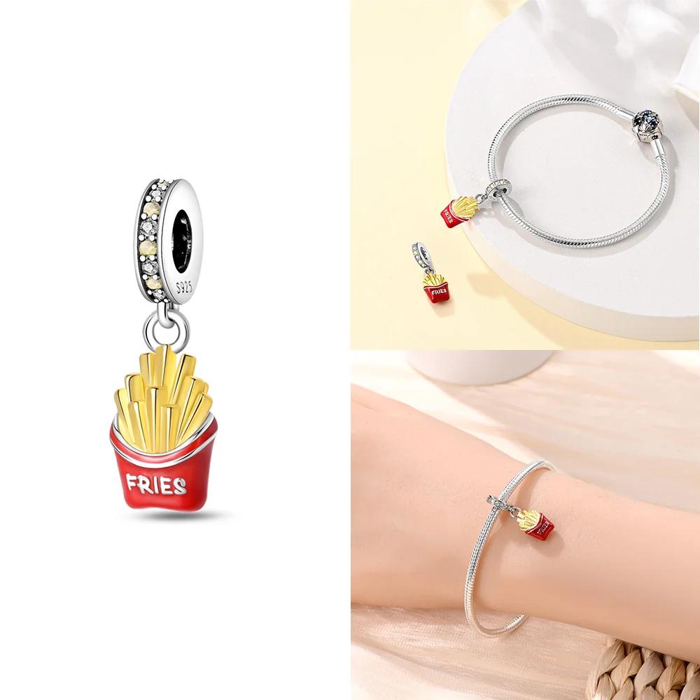 Charms Copper Original French Fries Pizza Wine Bottles Gummy Candies Beads Fit Bracelet Jewelry Women Diy Necklace Gift