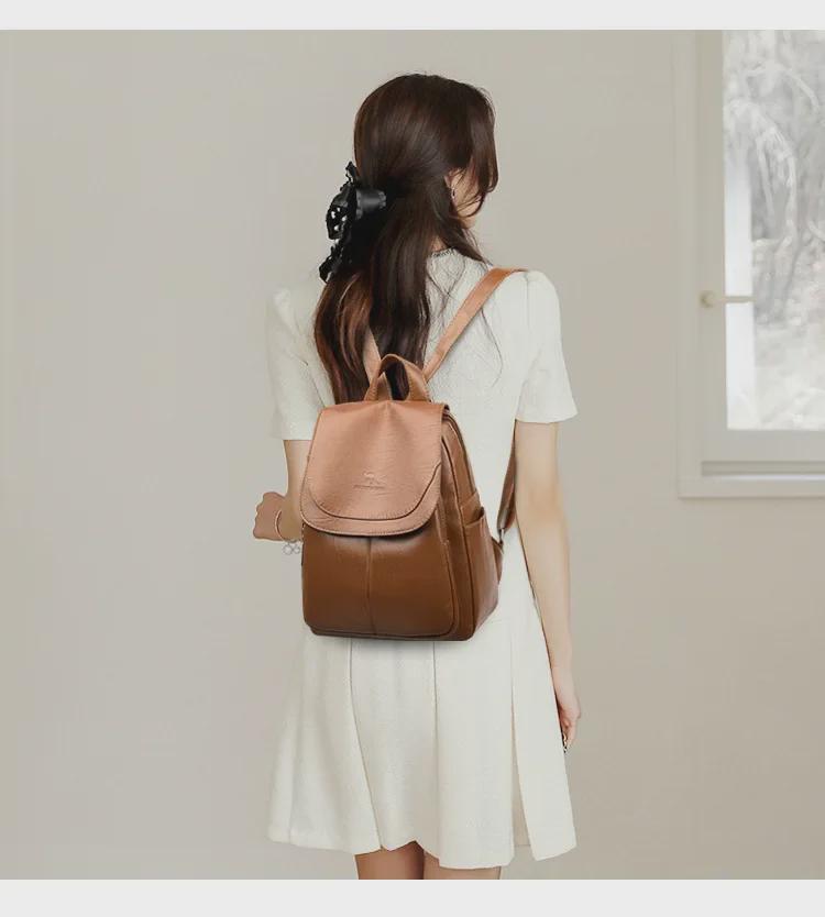 Women's Genuine Leather Anti-Theft Fashion Backpack - Versatile, Multifunctional, and Elegant Design.
