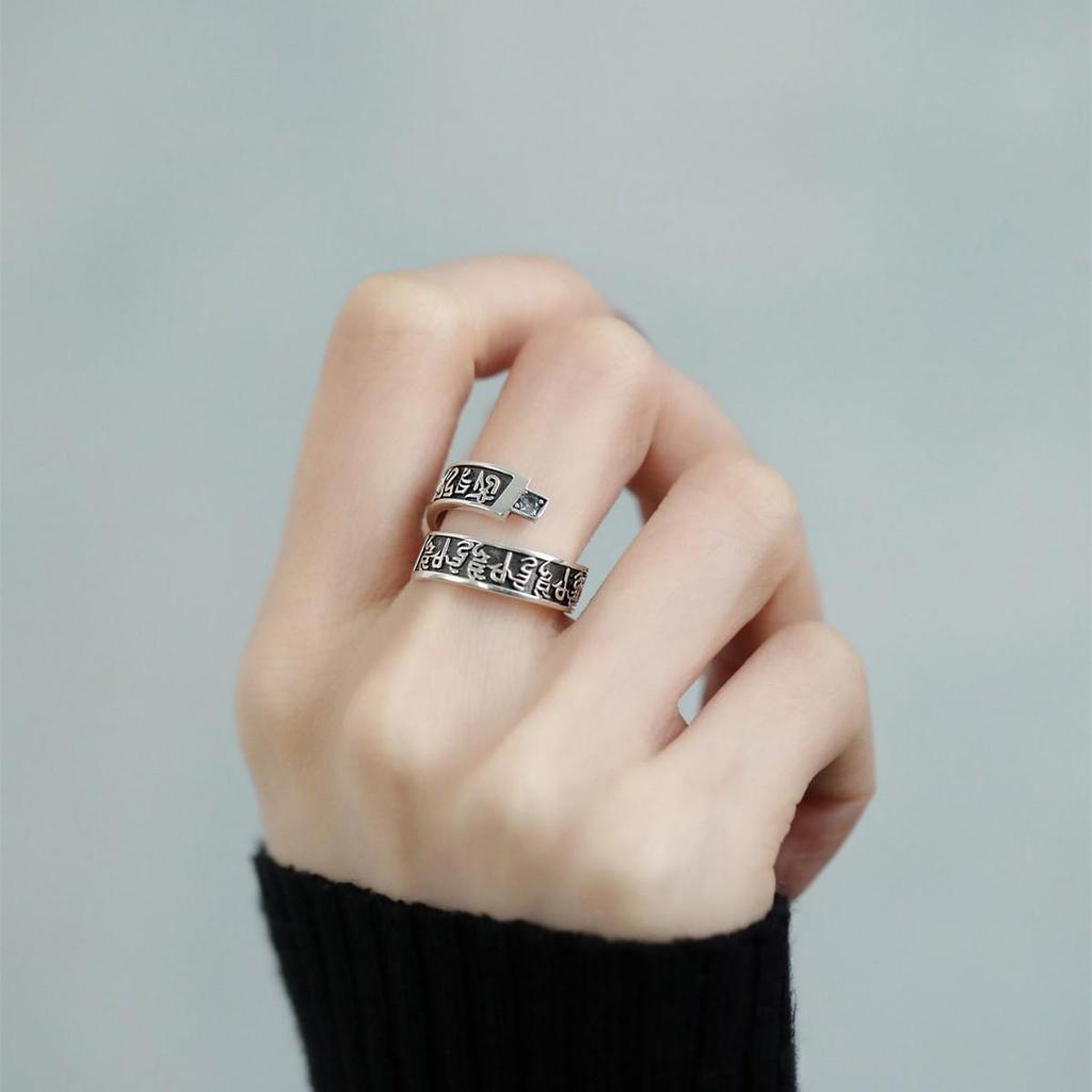 Women's Retro S925 Sterling Silver Buddha Ring, Heavy Craftsmanship, Aged Finish, High-End, Adjustable, Hand Jewelry