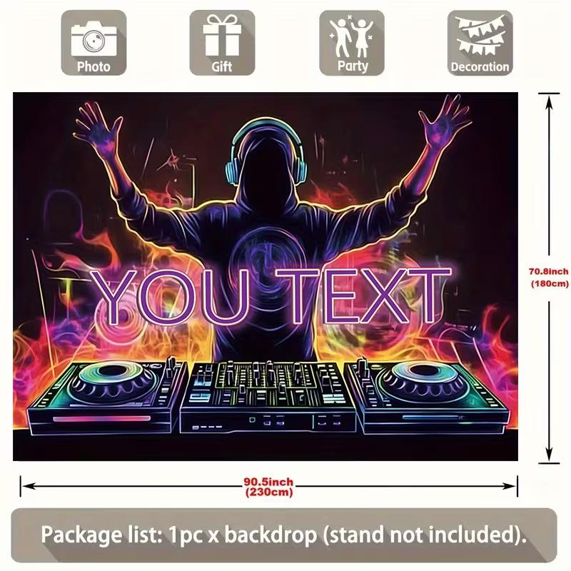 Neon DJ Wall Hanging, Personalized Text Music Party Backdrop for Club, Bar & Birthday Decor