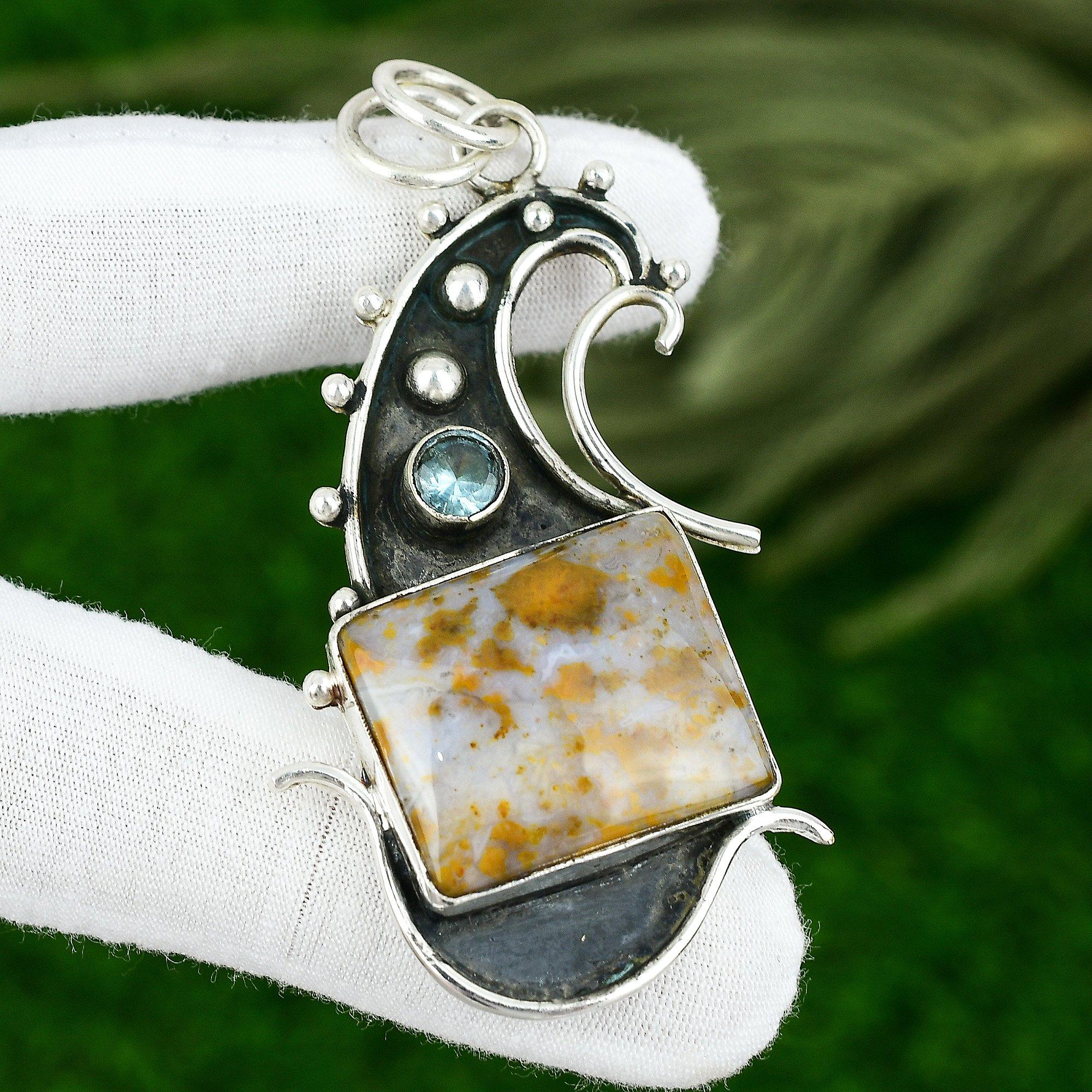 Polka Dot Agate Stone Apatite Wedding Birthday Pendant Jewelry Sterling Silver