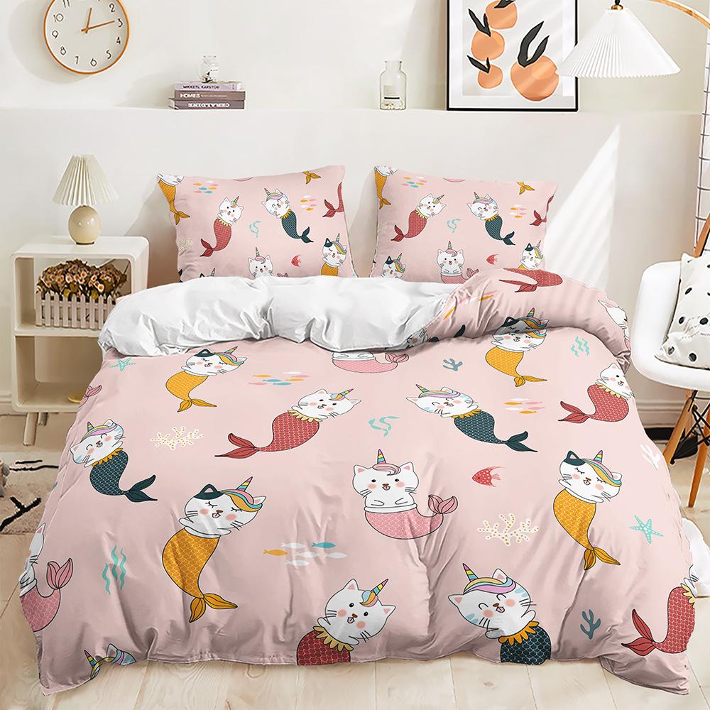 Bed Three-Piece Animal Cartoon Illustration Children'S Room Kit Quilt Cover Two-Piece Bedroom