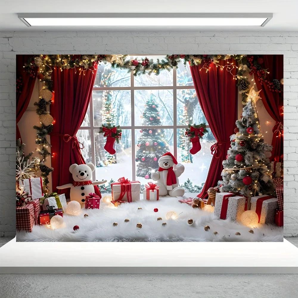 Vibrant Winter Wonderland Christmas Theme Banner Decoration Background Rural Window Scene Decoration Photography Background