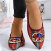 Damen Mittelgröße Metallschnalle Niedriger Absatz Graffiti Spitzschuh Tiefe Ausschnitte Ballerinas Retro Römischer Stil Neue Herbstschuhe