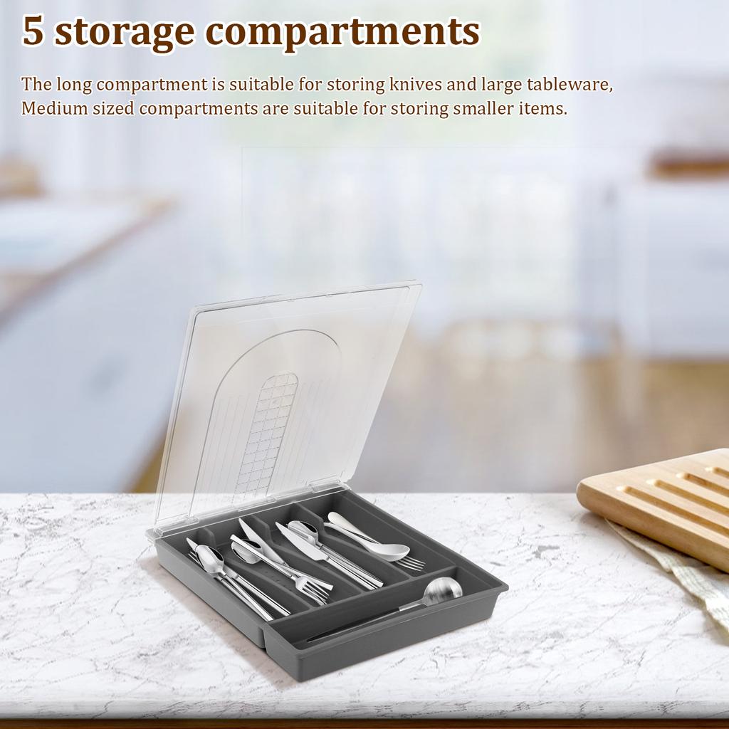 Portable Utensil Storage Box Sealed Dustproof Cutlery Organiser Trays with Lid for Kitchen Spoons Forks Knives Organiser New