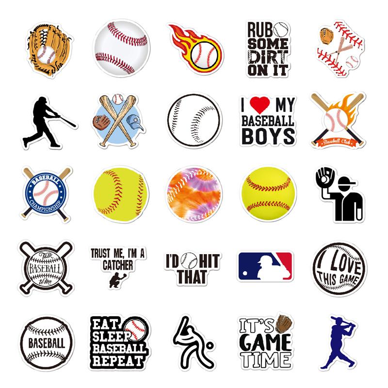 50 Pcs Baseball Stickers Cute Sports Stickers Vinyl Waterproof Decals for Snowboard Laptop Water Bottles Phone Guitar