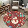 Circle Rug Cute Snowman Top Hat Gift Candle Stocking Doodle Red Christmas Kids Room Decor