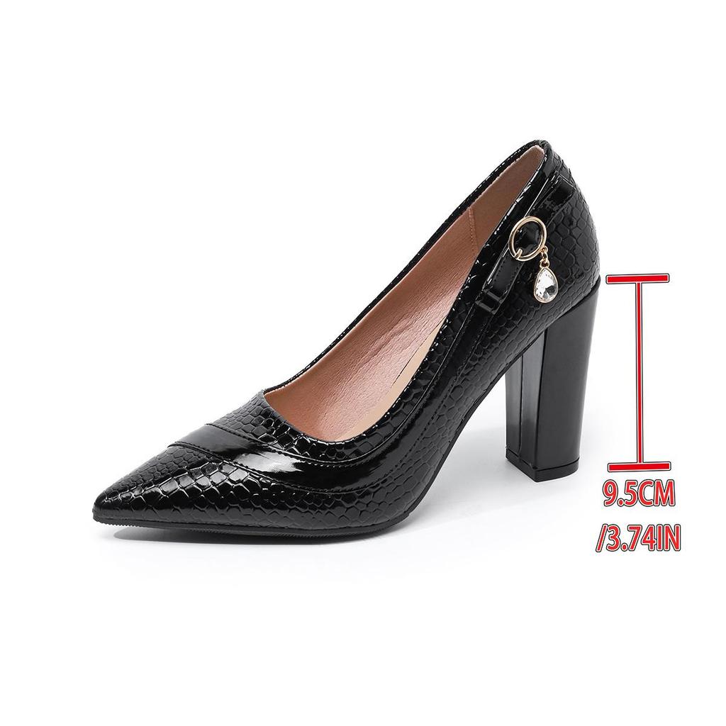 Plus Size Women's Snake Print Chunky Heel Pointed Toe High Heels (Size 43)