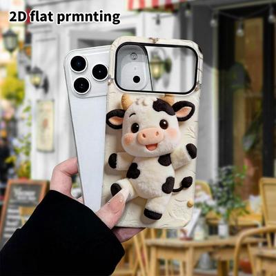 Phone Case: 2D Flat Design Suitable for iPhone 18, 17, 16, 15, 14, 13 Pro Film Protective Case, Couple Style, Cow Plush, Christmas and Halloween Gifts