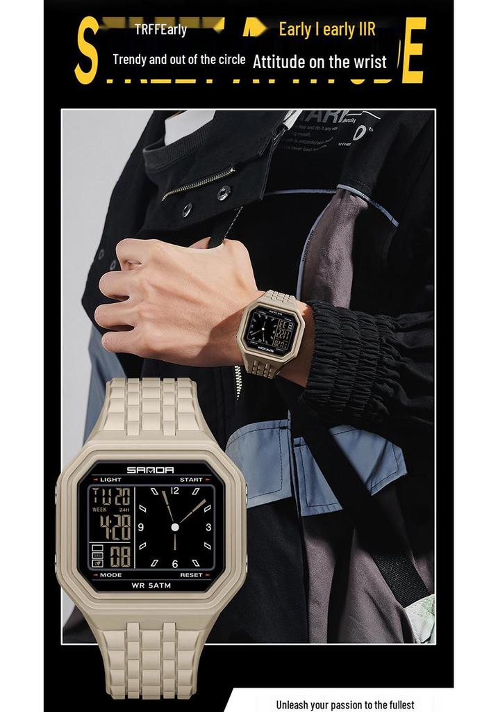 SANDA Unisex Fashion Square Multifunctional Wristwatch – Waterproof, Alarm, Electronic Timer.