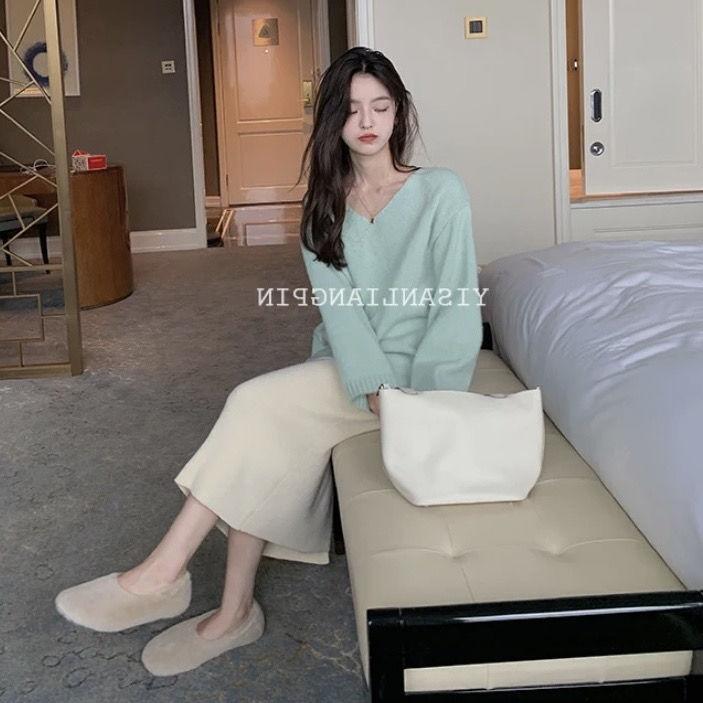 High Waist Women's Autumn Winter Thickened Knitted Wool Slim-Fitting Non-Slit Straight Pencil Long Midi Skirt