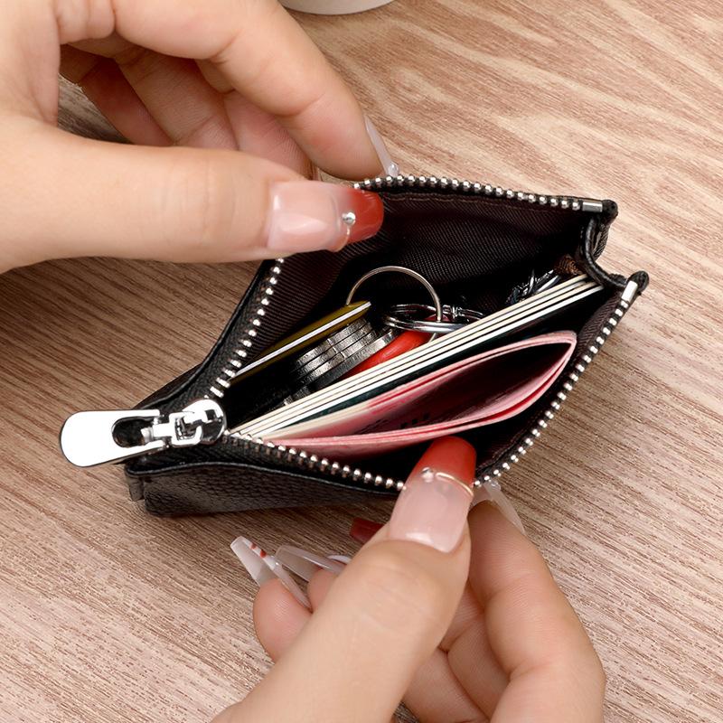 Soft Leather Mini Change Bag Card Bag Short Thin Leather Zipper Coin Bag Key Bag Wallet