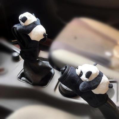 Cartoon-Pandabär Auto-Dekorationsset: Schaltknüppel, Handbremse, Dachgriff, Sicherheitsgurtpolster