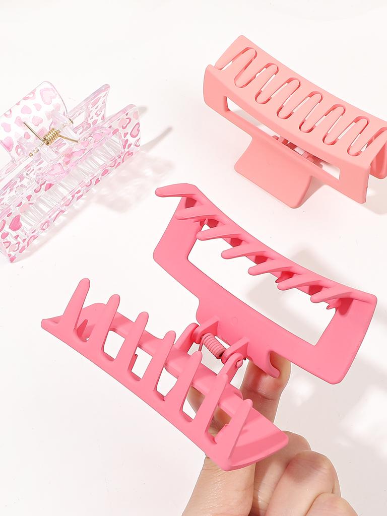 3 Pcs Medium Hair Claw Clips for Women Girls, Pink Strong Hold Matte Square Hair Clips for Thick Thin Hair