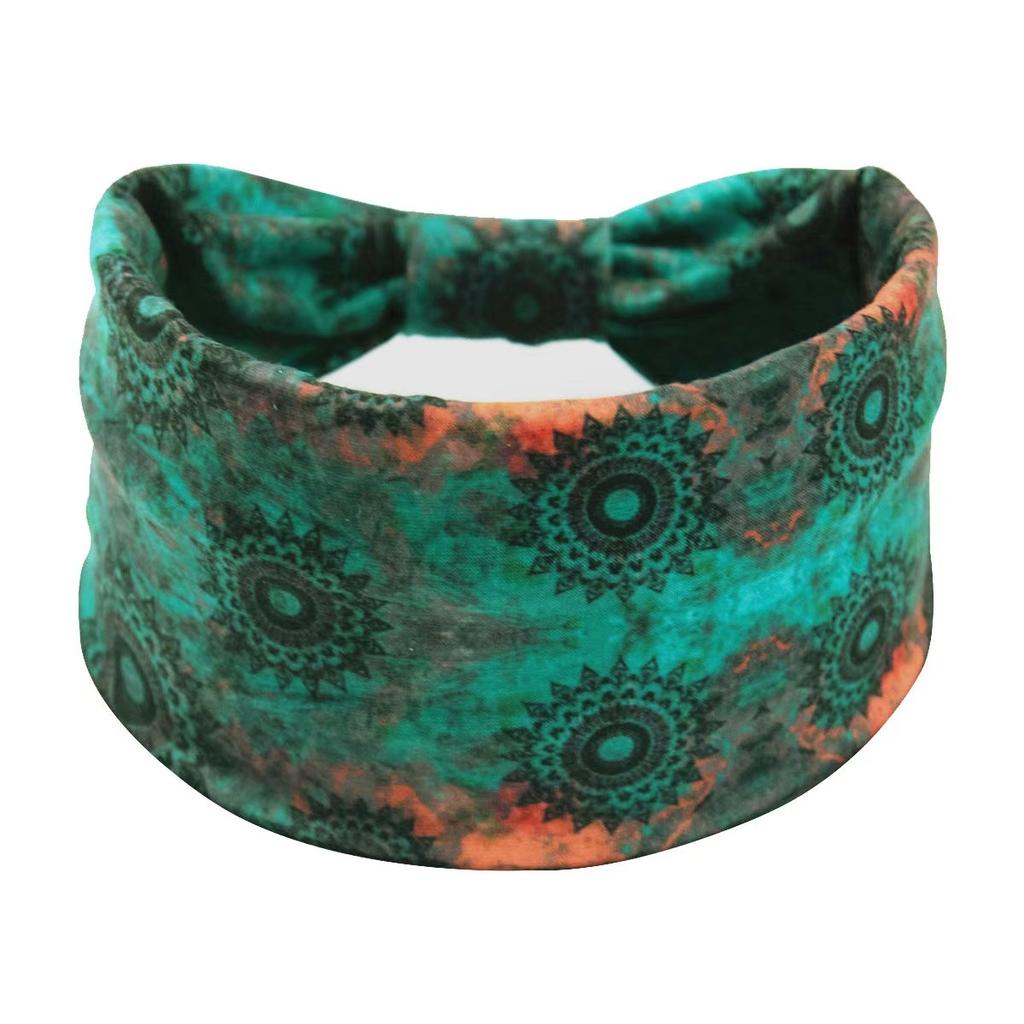 Boho Headband Mandala Flower Hair Band Stretch Sweat-wicking Bandeau for Women with Wide Brim