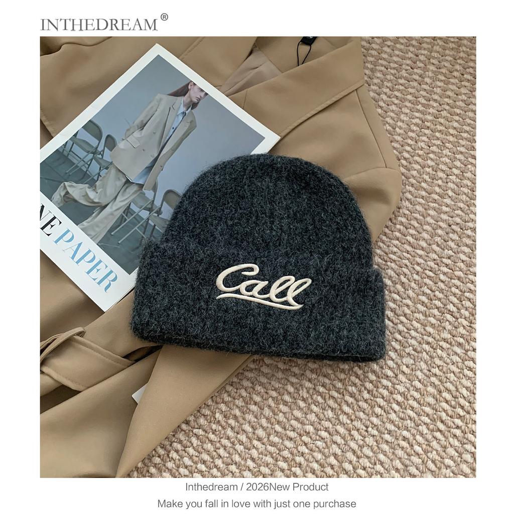 Ins Embroidery Letter Knitted Hat Children's Autumn and Winter New Warm Ear Protection Versatile Wool Hat Big Head Circumference