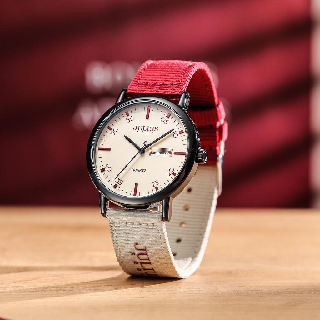 JULIUS Julishi JA-1563: Silent Quartz Waterproof Wristwatch with New Nylon Strap