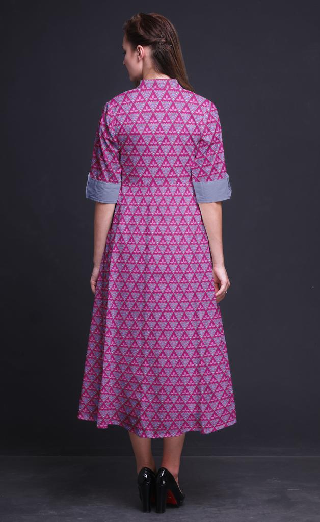 Bimba Black Floral Printed Women Designer Mandarin Collar Anarkali Dress Indian Ethnic Kurta