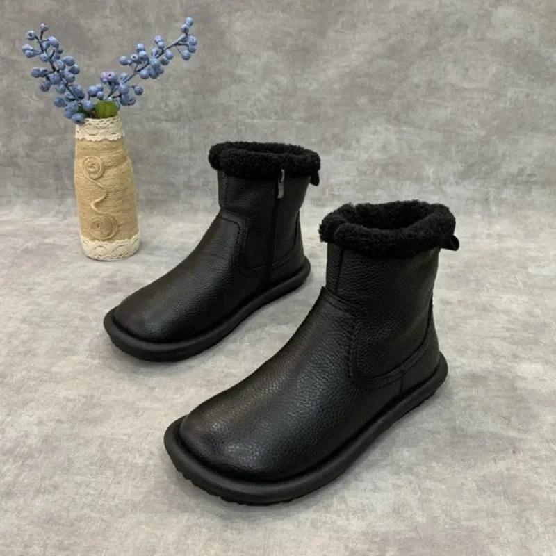 Fur Flats Women Snow Ankle Boots Leather Short Plush Cotton Shoes  Trend  Designer Warm Cozy Casual Winter